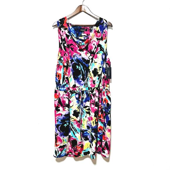Chaus Dress Women's Sz XL Floral Semi Sheer Cowl Neck Drawstring Waist Boho-chic - Picture 1 of 6